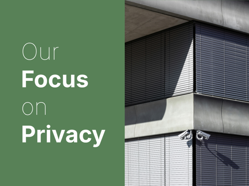 a share pic saying "our focus on privacy" next to a stock image of two CCTV cams on a wall